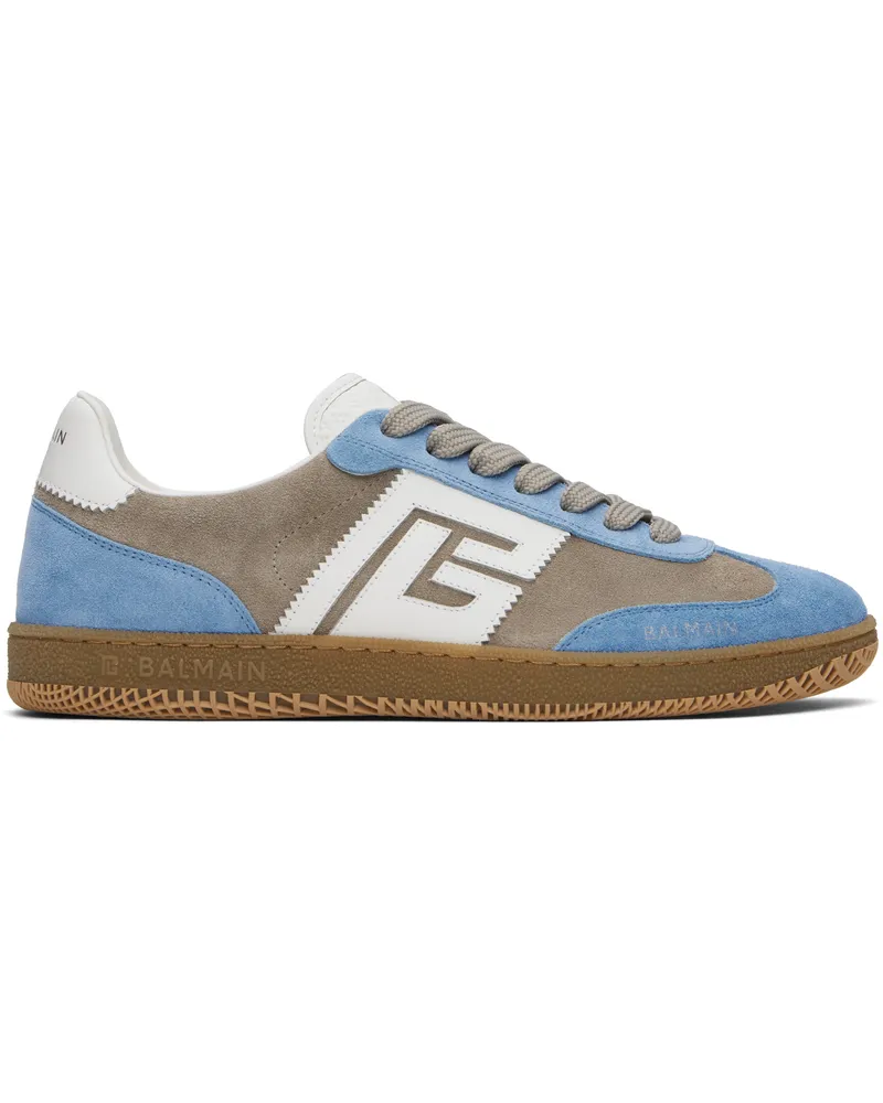 Balmain Blue & Gray Suede '' Swan Sneakers Seo
