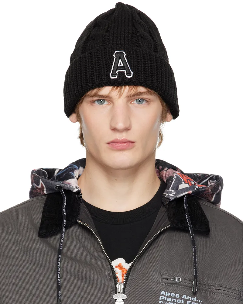 AAPE by A Bathing Ape Black Aape Main Beanie Bkx