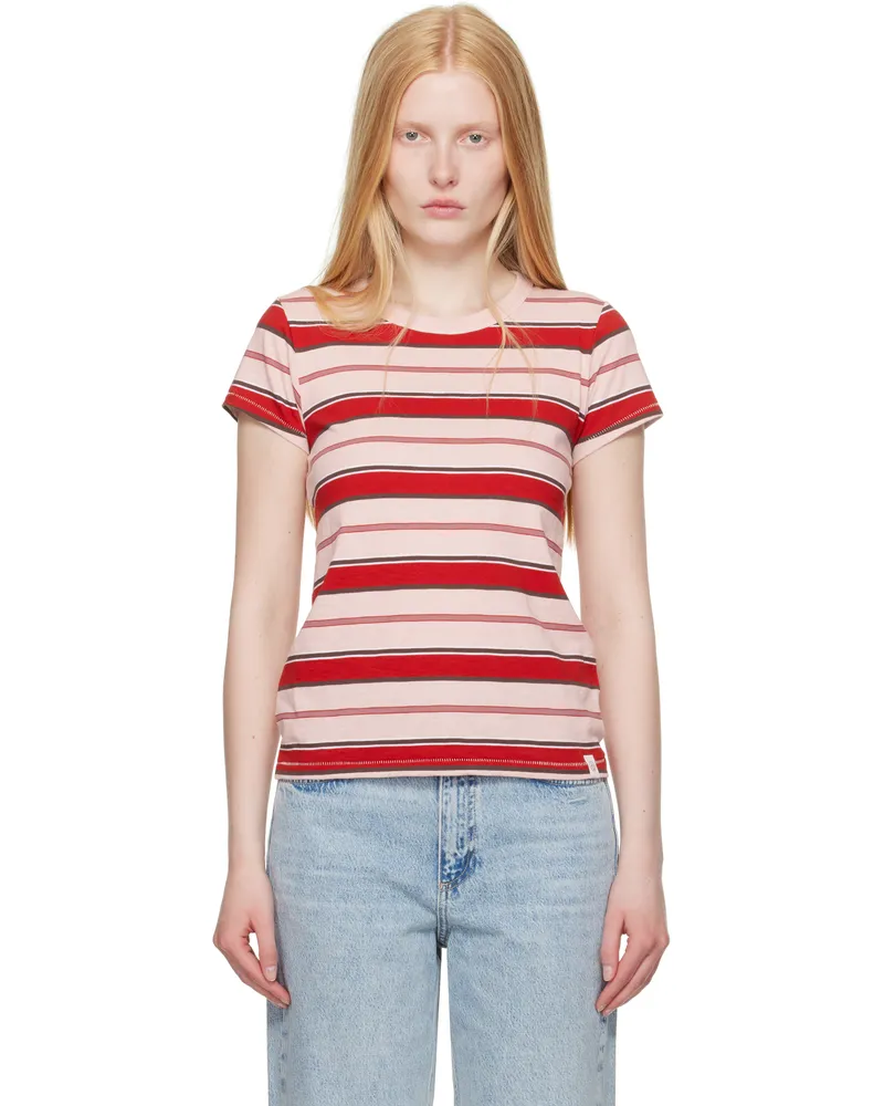 Rag & Bone Pink & Red 'The Slub Striped' T-shirt Pnkmt