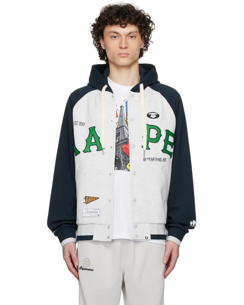 AAPE by A Bathing Ape Gray & Navy Main Zip Up Jacket Wh2