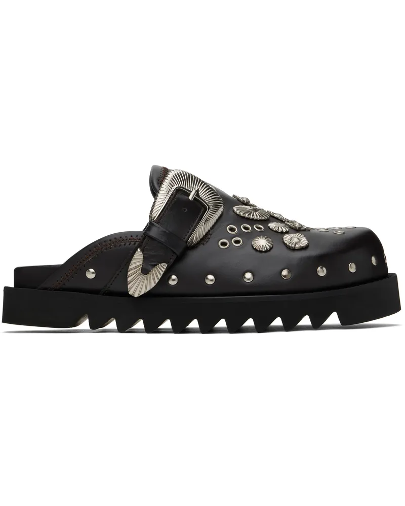 Toga Brown Eyelet Metal Sabot Loafers Dark