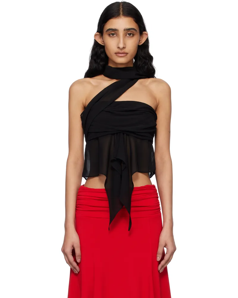 GUIZIO Black Chiffon Wrap Around Top Black
