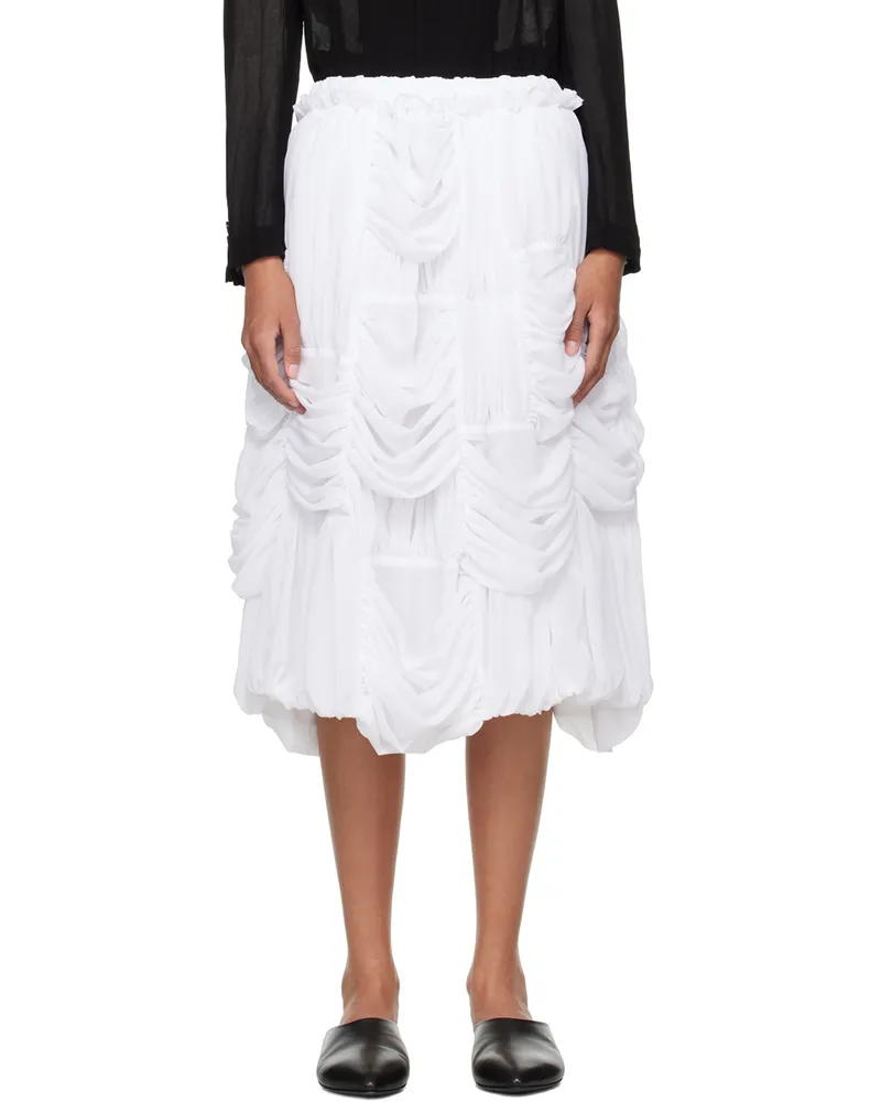 Comme des Garçons White Ruched Midi Skirt 3