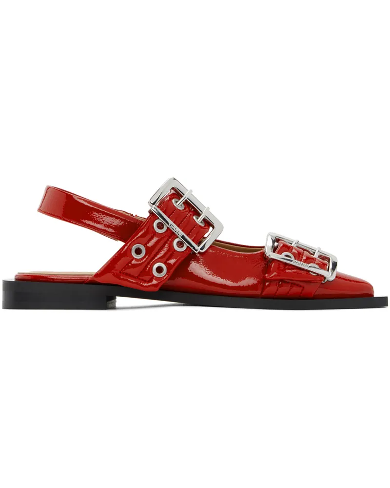 Ganni Red Feminine Buckle Ballerina Flats 474