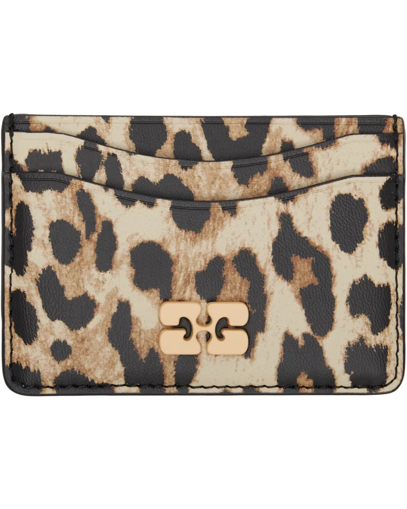 Ganni Beige & Black Leopard Printed Bou Card Holder Leopard