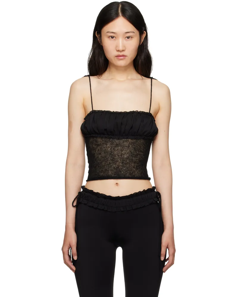 GUIZIO Black Ruched Tank Top Black