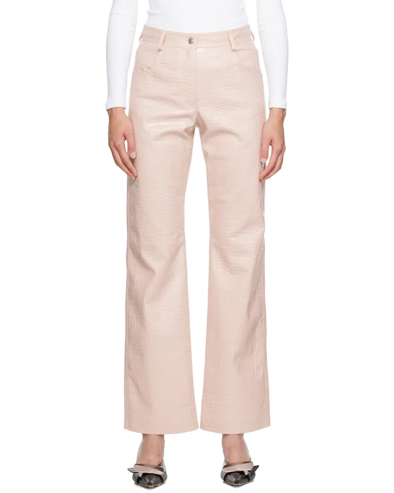 MSGM Pink Straight-Leg Faux-Leather Trousers 12