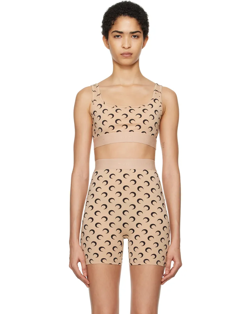 Marine Serre Beige & Black Moon Printed Jersey Sport Bra Ta10