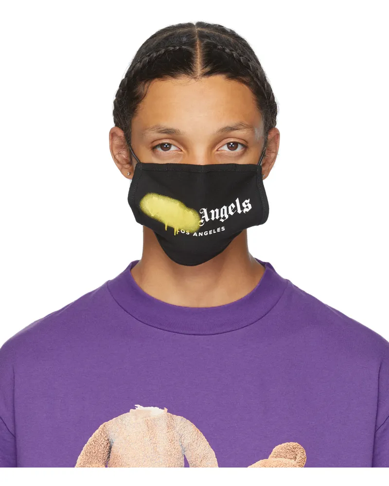 Palm Angels Black & Yellow Spray Logo Mask Black