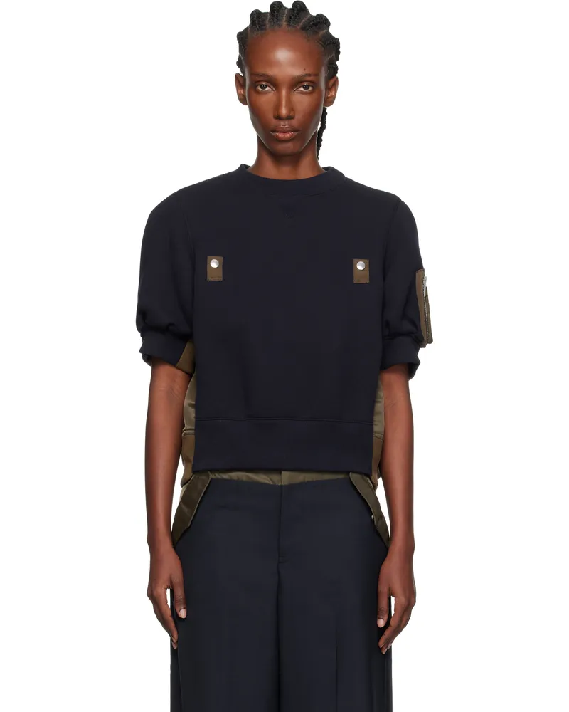 Sacai Navy & Khaki Sponge x Nylon Twill Sweatshirt 233