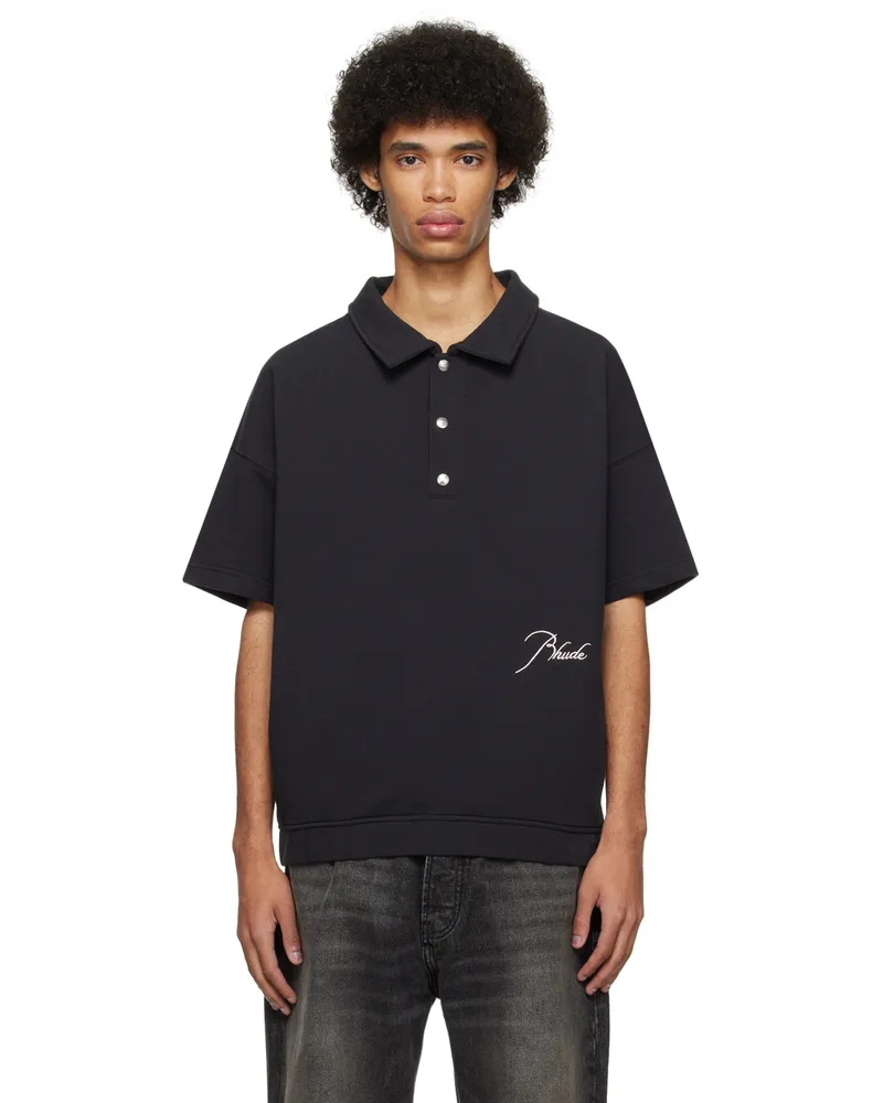 RHUDE Black Embroidered Polo Black