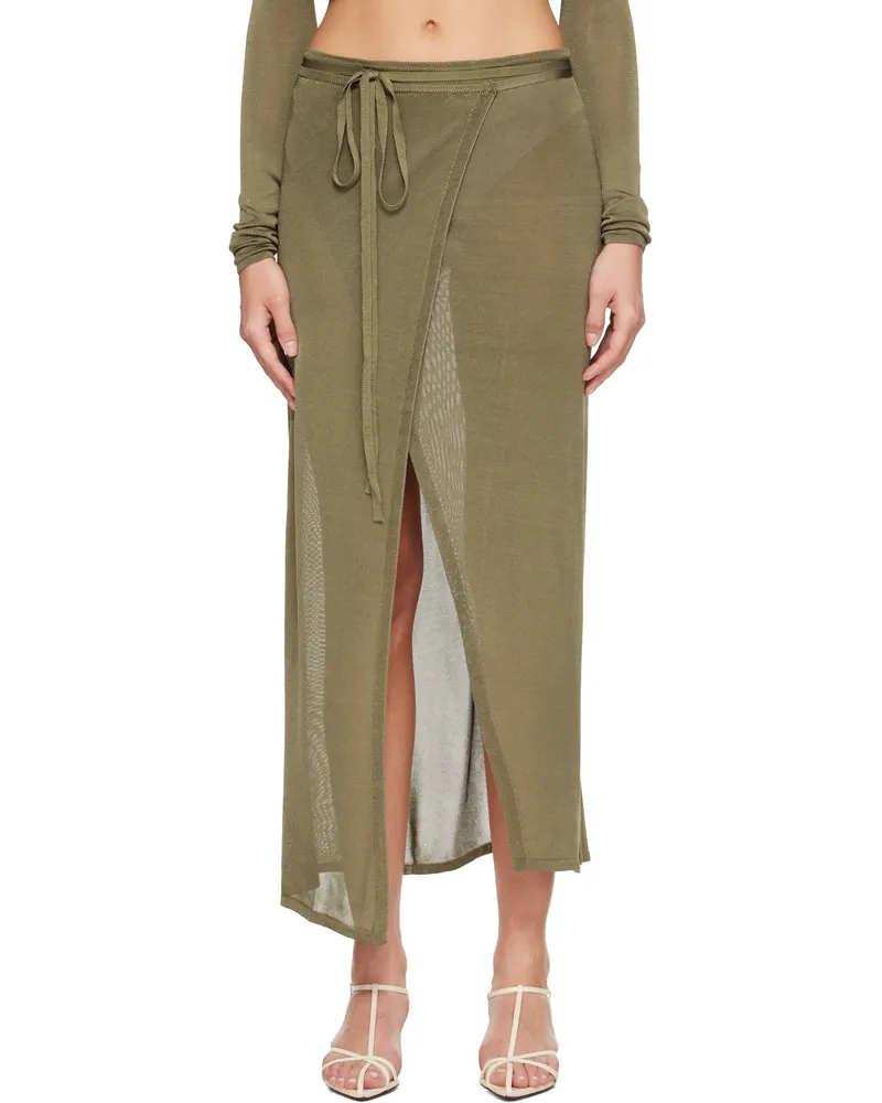 FRANKIE Shop Khaki Alsen Thin Knit Wrap Maxi Skirt 404