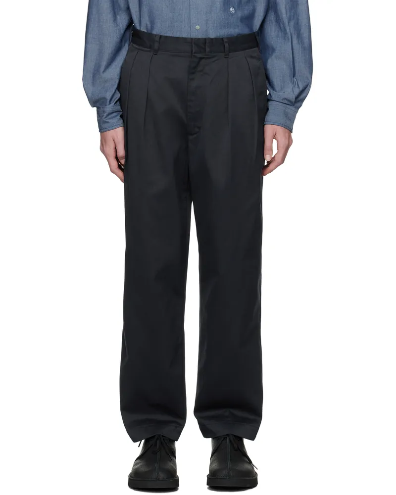 nanamica Navy Double Pleat Chino Trousers