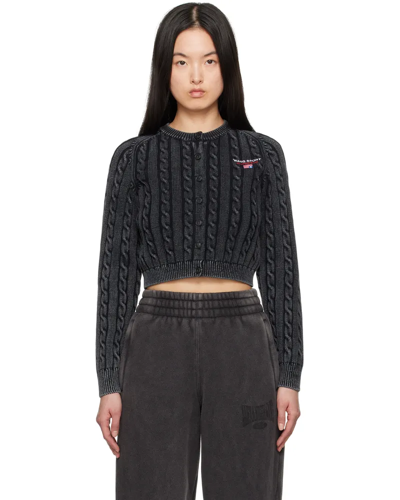 Alexander Wang Black Cable-Knit Cropped Cardigan Washed