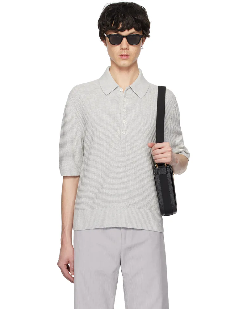 Thom Browne Gray Linen Cotton 4-Bar Relaxed Fit Polo 065