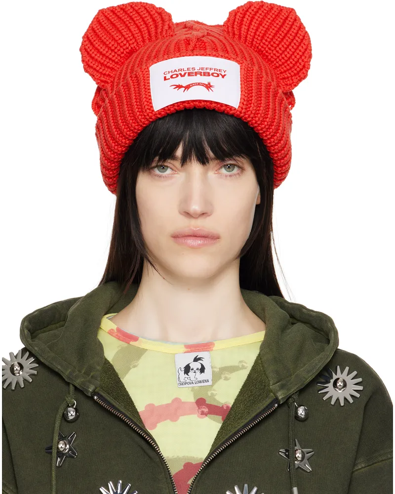 Charles Jeffrey Loverboy Red Chunky Ears Beanie Red