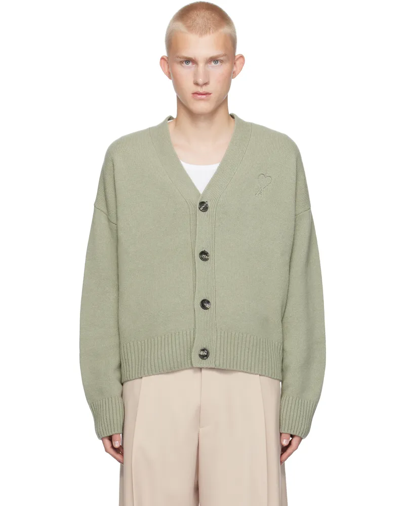 AMI Paris Green Embossed Ami de Coeur Cardigan Green