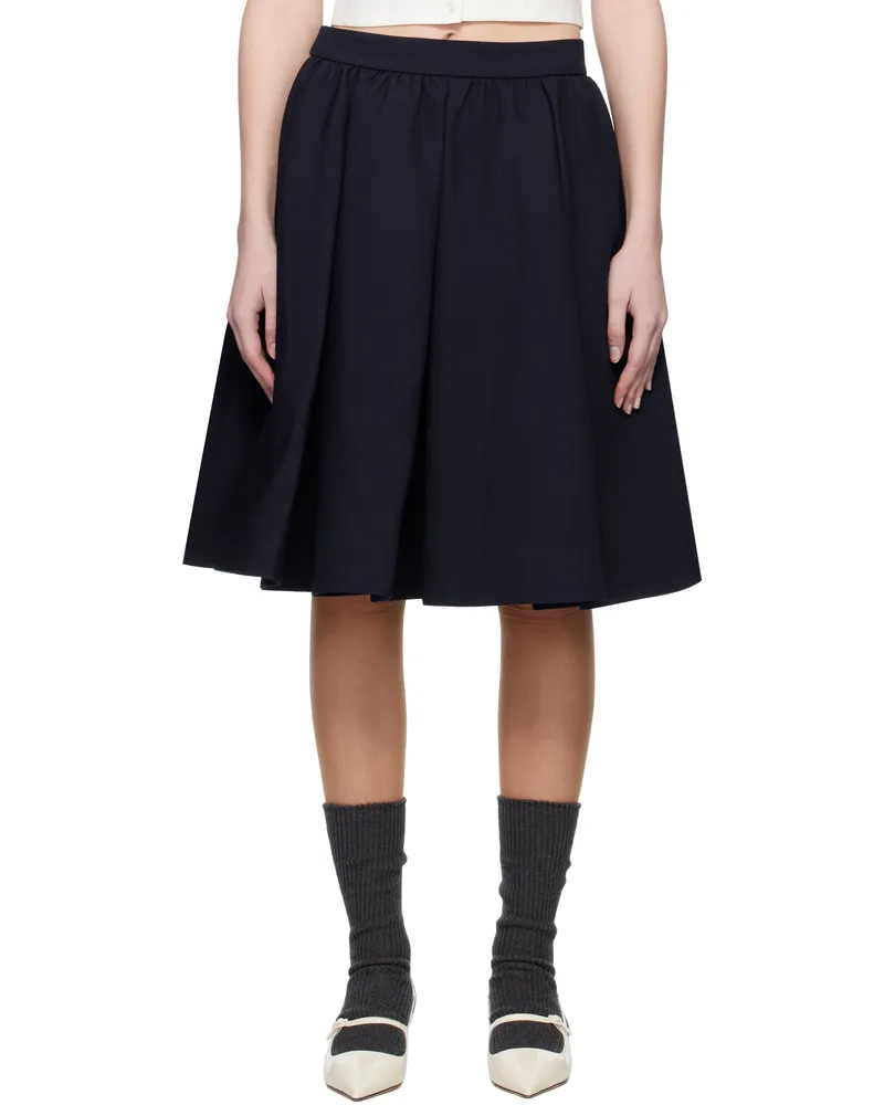 SHUSHU/TONG Navy Silhouette Pleated Midi Skirt Na100