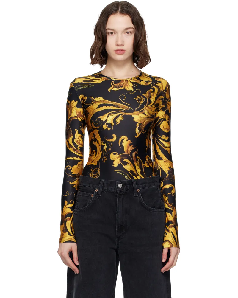 Versace Jeans Black & Gold Lycra Bodysuit Eg89