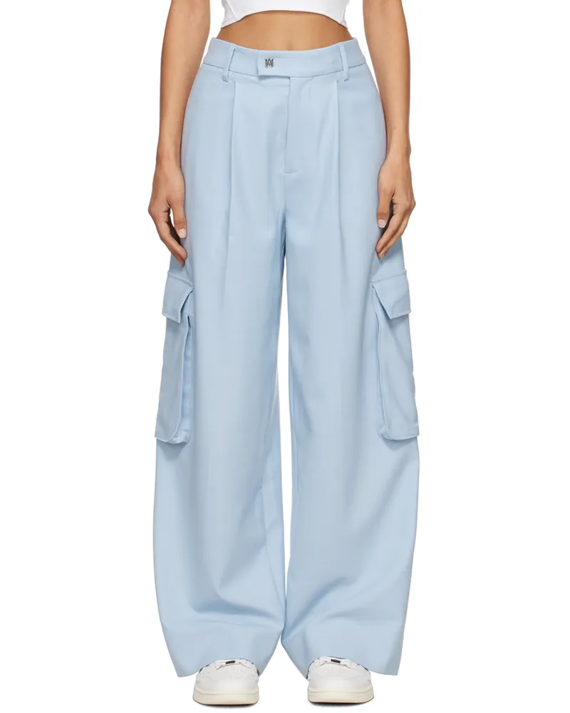 Amiri Blue Wide Leg Pleated Trousers Cerulean