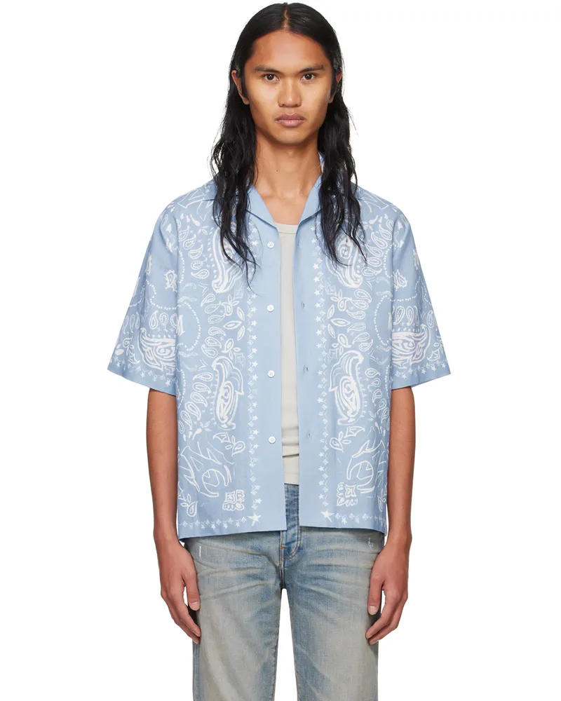 Amiri Blue Bandana Watercolor Camp Shirt Cerulean