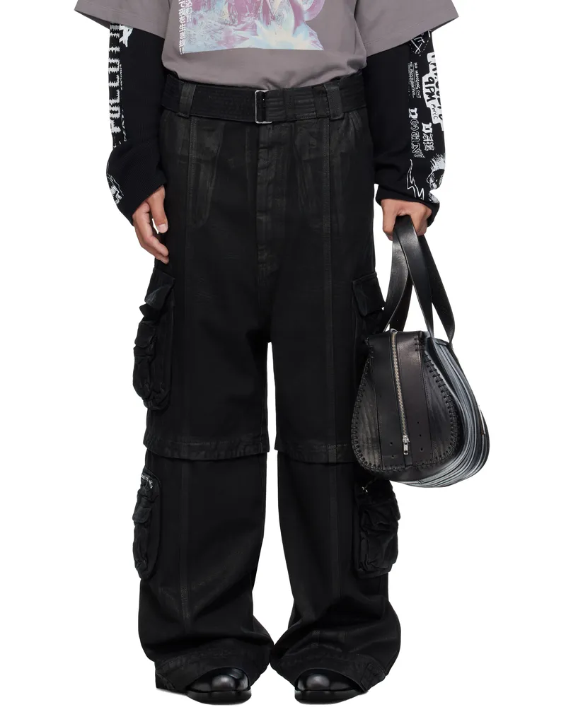 LU'U DAN Black Coated Denim Cargo Pants Coated