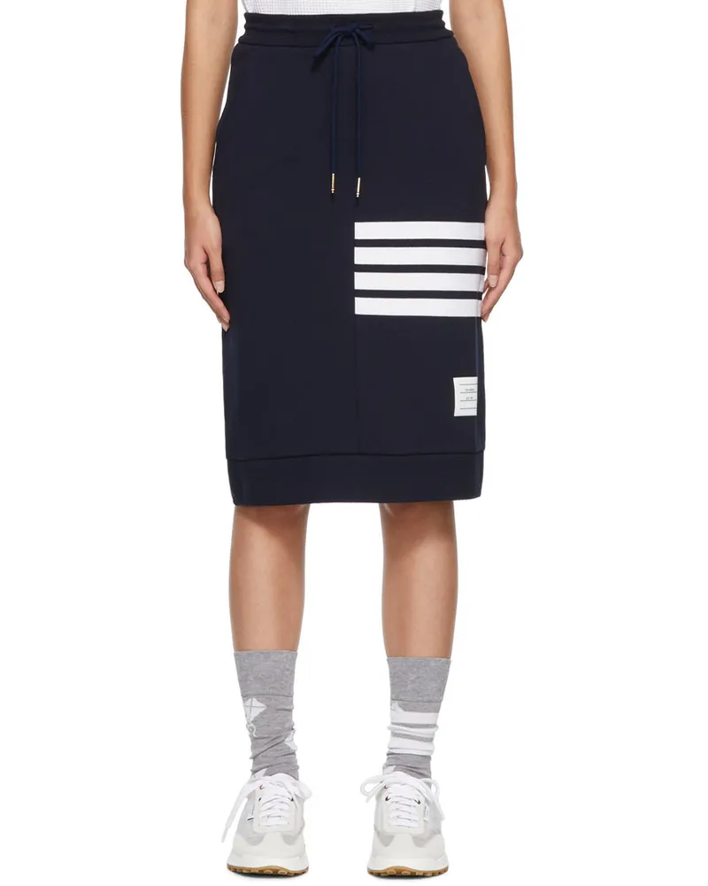 Thom Browne Navy 4-Bar Midi Skirt Navy