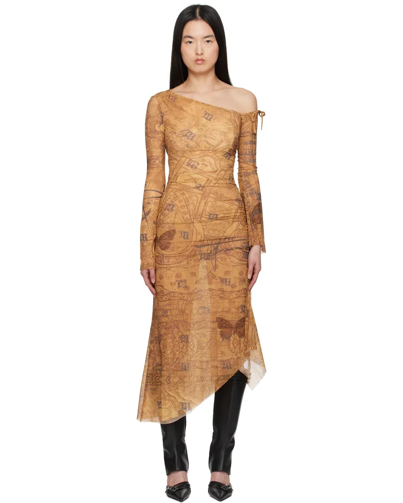 MISBHV Brown Goa Mesh Dropped Shoulder Midi Dress Brown
