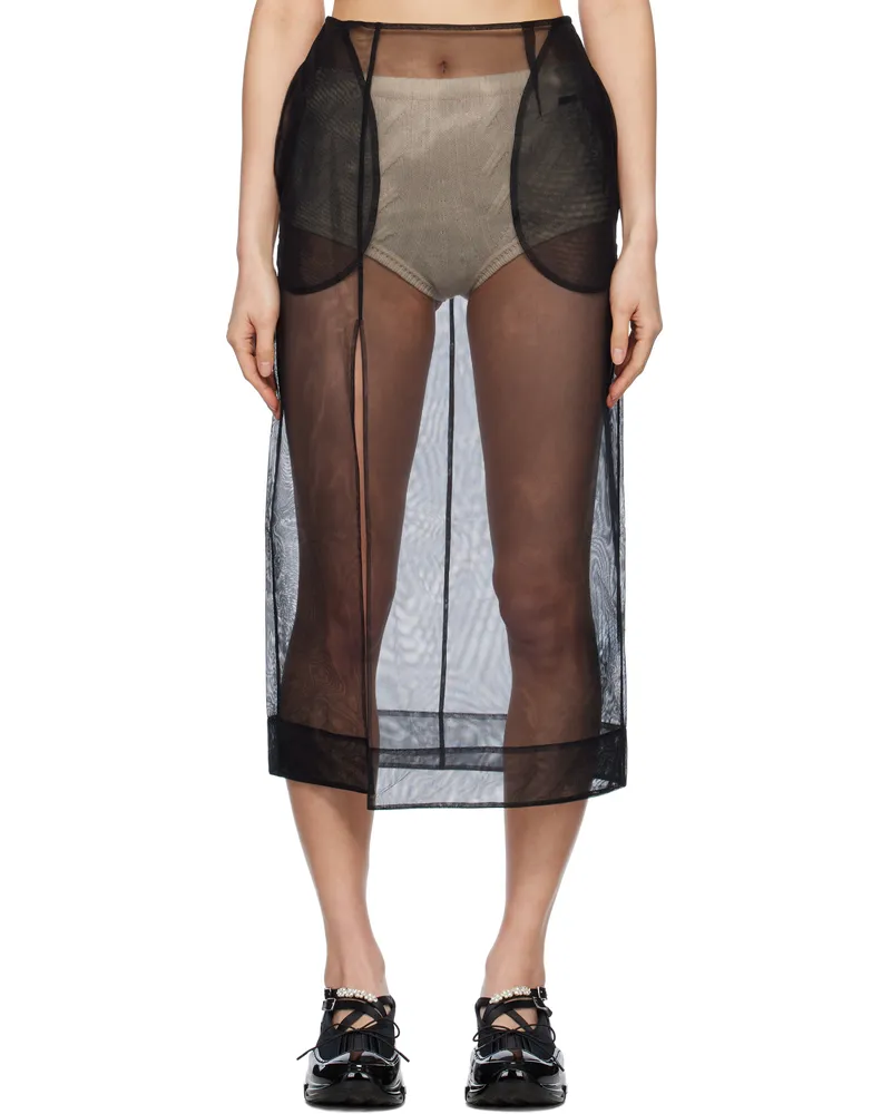 Simone Rocha Black Sheer Slit Pencil Midi Skirt Black