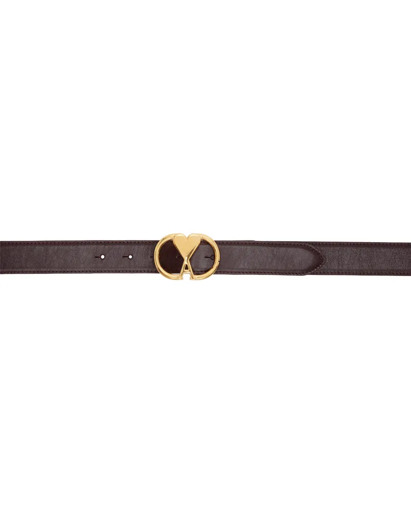 AMI Paris Burgundy Leather Ami de Coeur Belt Eggplant