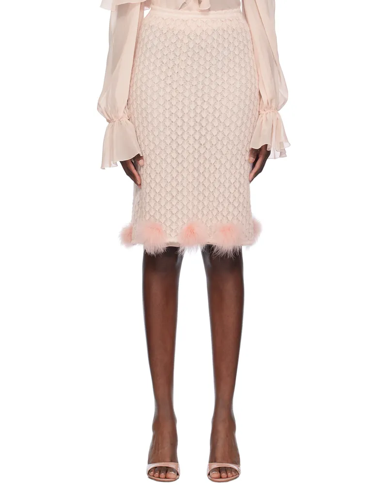 Blumarine Pink Feather Appliqué Midi Skirt N0115