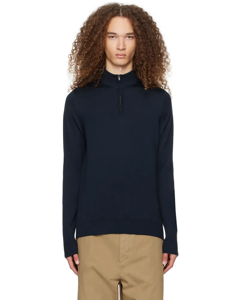 Sunspel Navy Half-Zip Sweater Light
