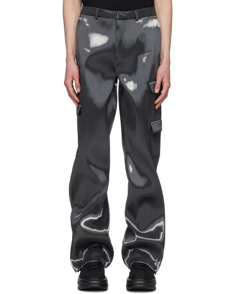 Heliot Emil Gray Liquid Metal Cargo Pants Metalic