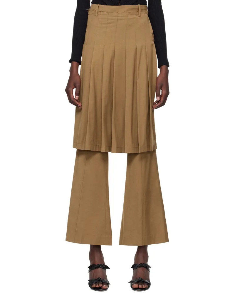 Rokh Tan Pleated Midi Skirt Trousers 02vintagebrown