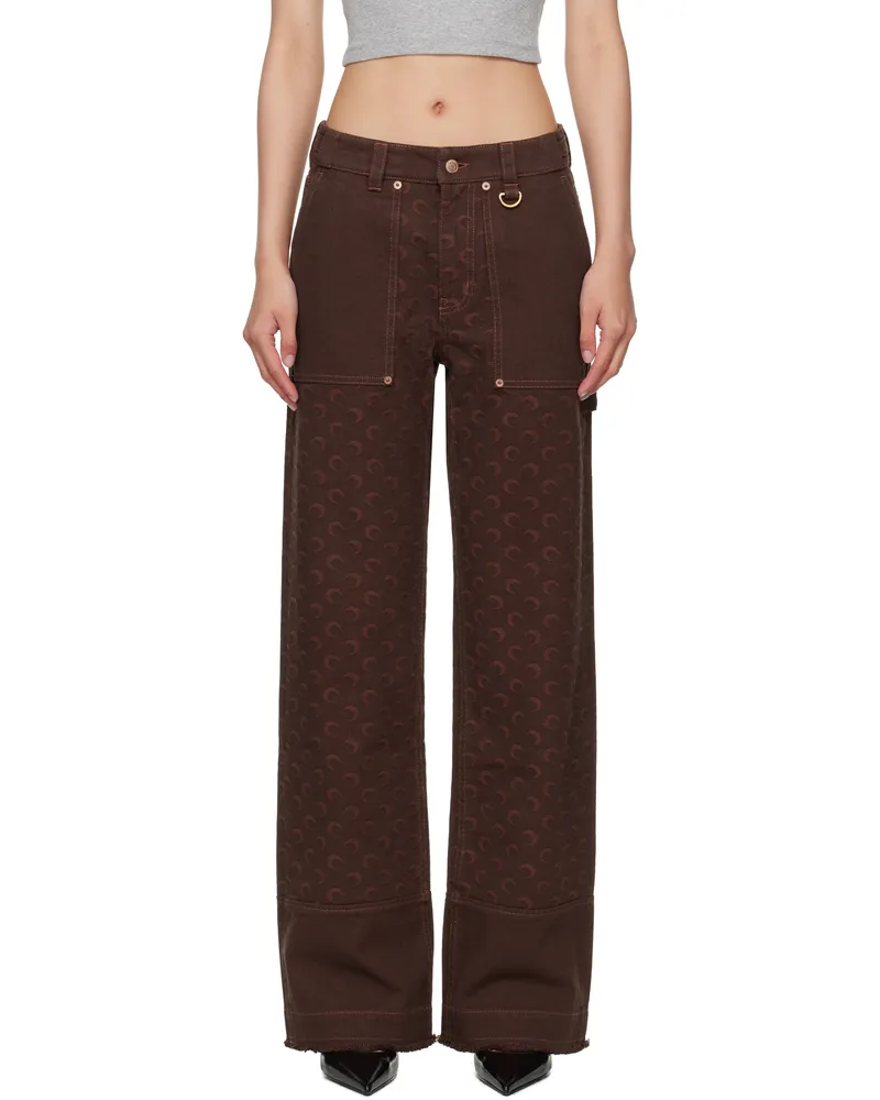 Marine Serre Brown Moon Jacquard Twill Workwear Cargo Pants Br40