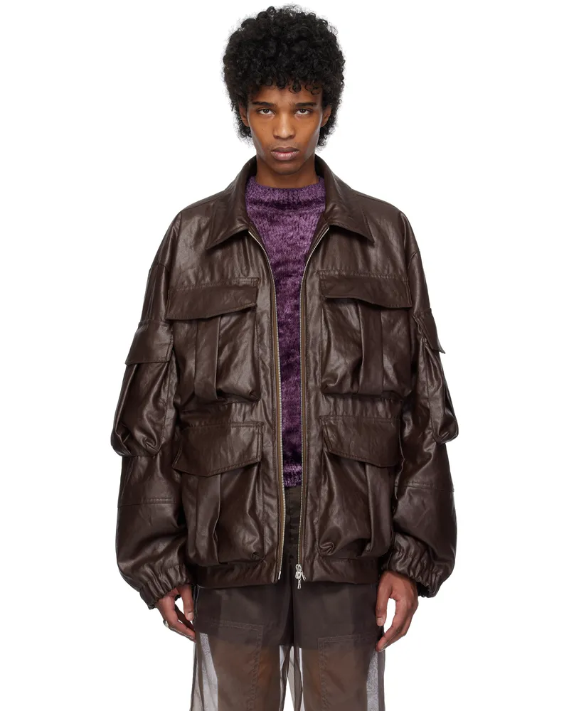 Dries van Noten Brown Coated Serge Faux-Leather Jacket 701