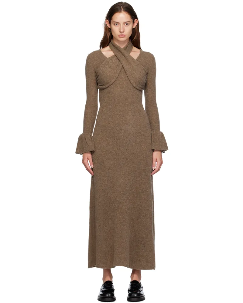 Rokh Brown Cross Knitted Maxi Dress 0516melangetaupe