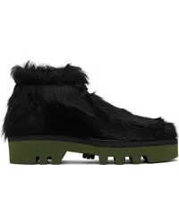 Dries van Noten Black & Green Calf-Hair Boots Black