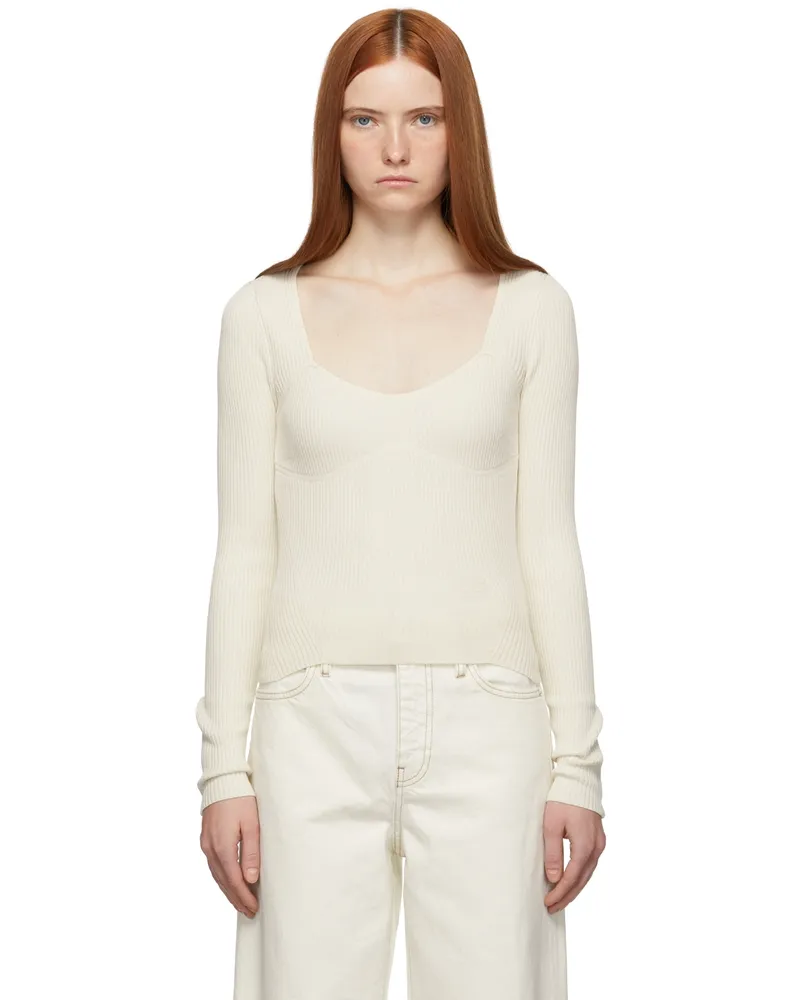 Frame Denim Off-White Ribbed Top Bone
