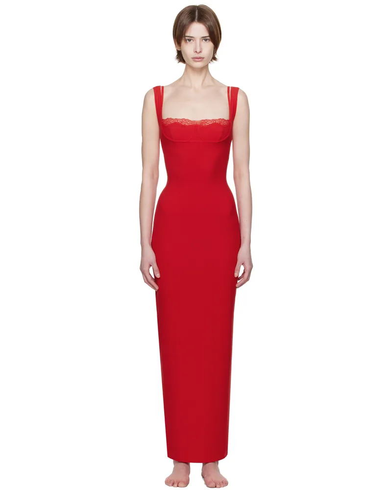 SKIMS Red Soft Lounge Lace Tank Maxi Dress Cherry