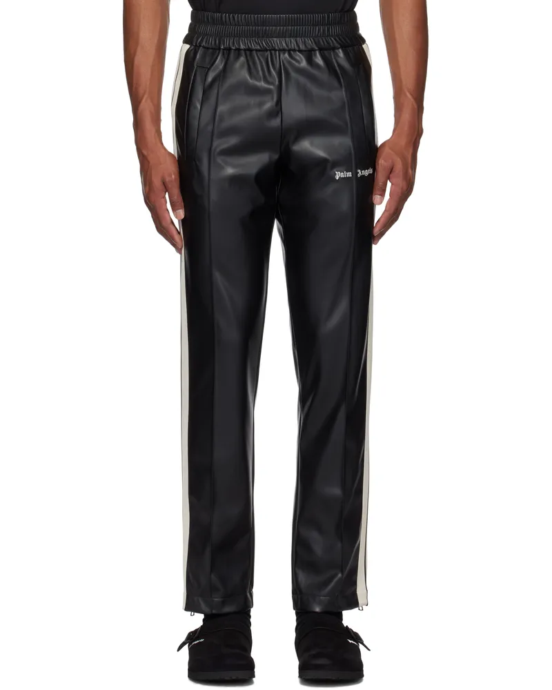 Palm Angels Black Leather Effect Faux-Leather Track Pants Black