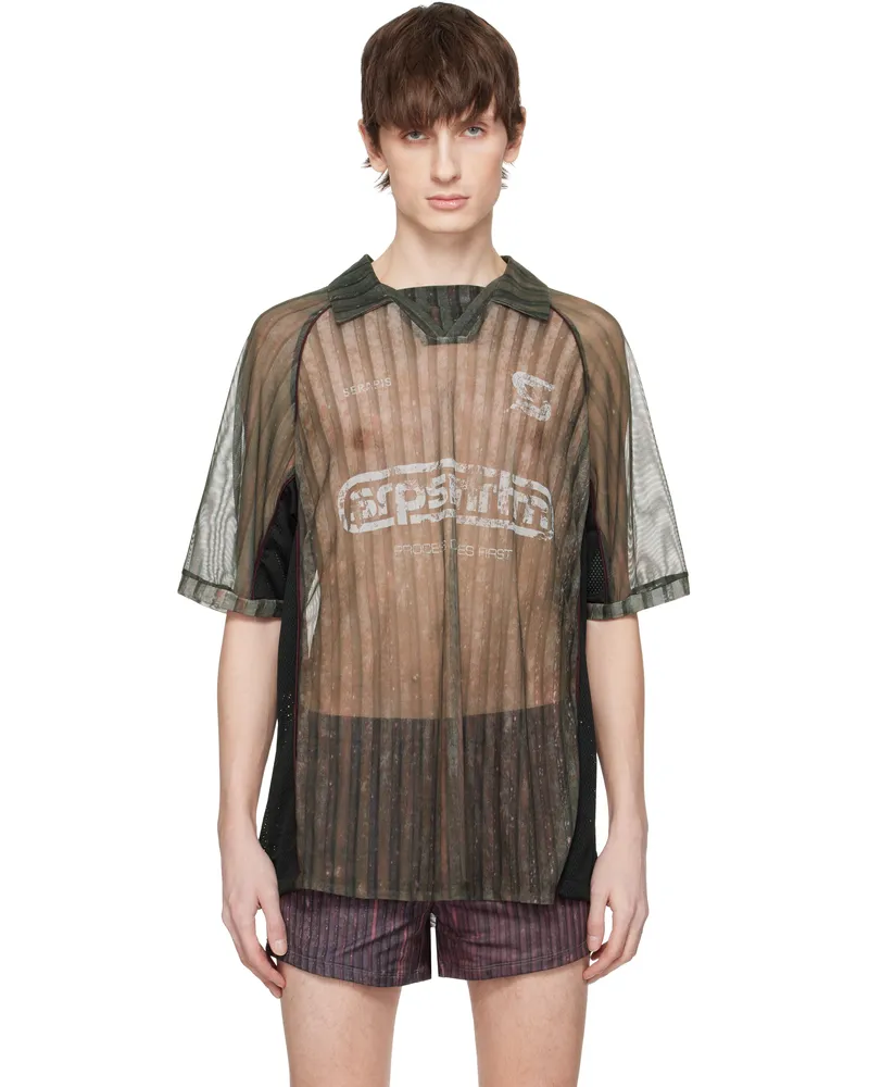 SERAPIS Khaki & Burgundy Aub Stripes Football Polo Print
