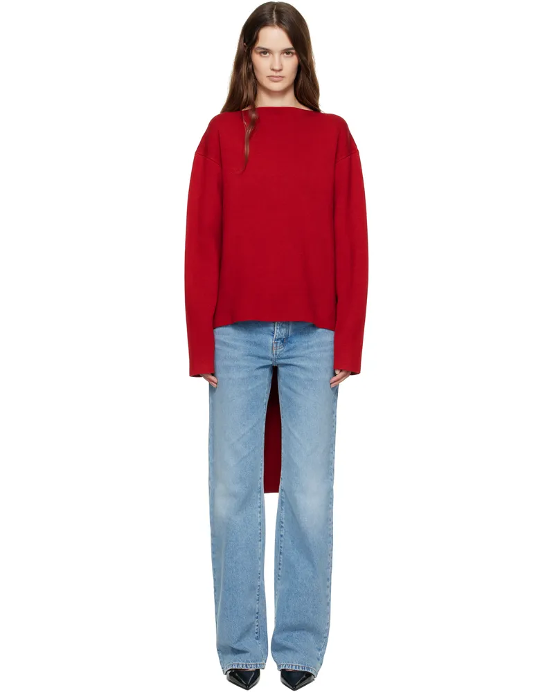 St. Agni Red Milano Knit Scarf Sweater Rosso