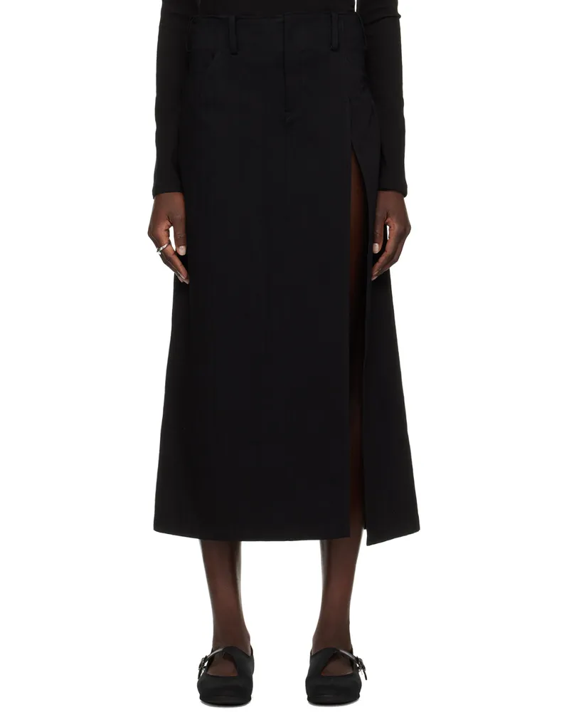 Yohji Yamamoto Black Slim-Fit Denim Midi Skirt 1