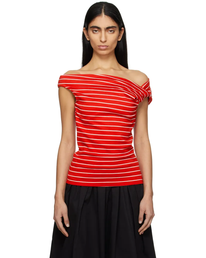 MSGM Red & White Striped Blouse 18