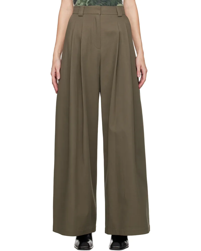 Alexander Wang Khaki High-Waist Wide-Leg Trousers Army