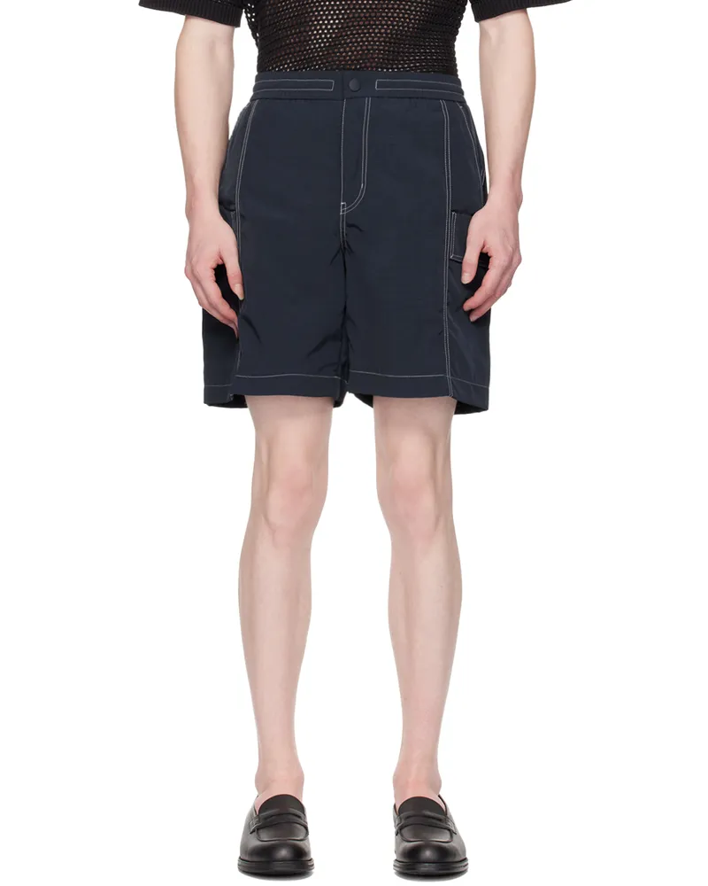SOLID HOMME Navy Stitched Cargo Shorts 318n