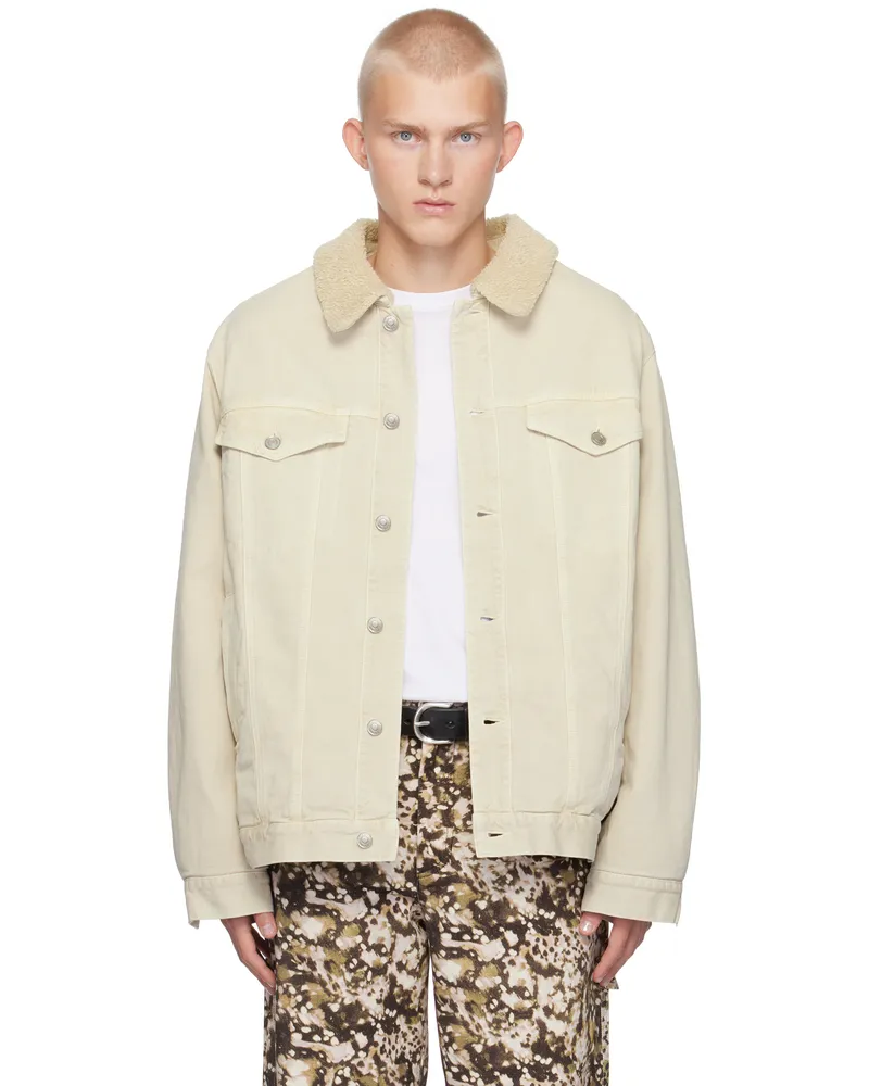 Isabel Marant Off-White Japao Faux-Shearling Denim Jacket Ecru