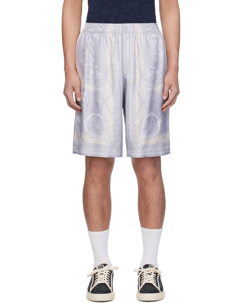 Versace Gray 'La Coupe des Dieux' Silk Shorts 5e450-silver+champag
