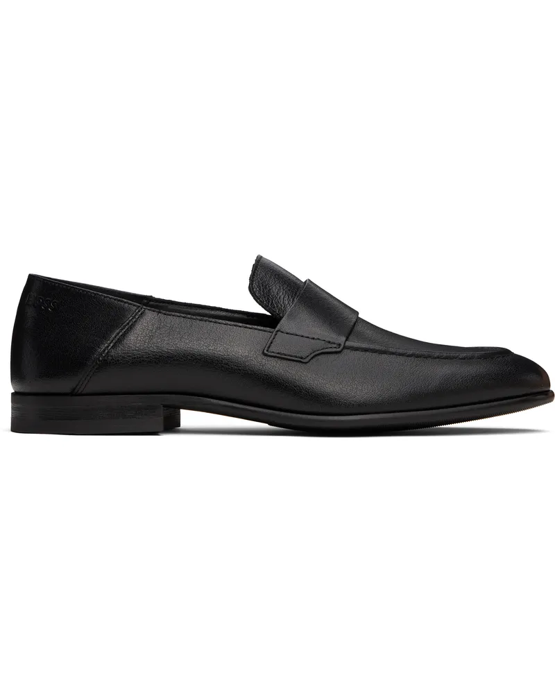 HUGO BOSS Black Tumbled Leather Penny Loafers 001-black